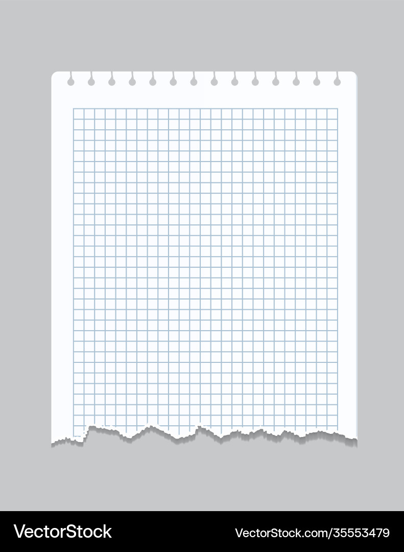 Torn notebook page realistic checkered sheet Torn notebook page realistic checkered sheet vector image