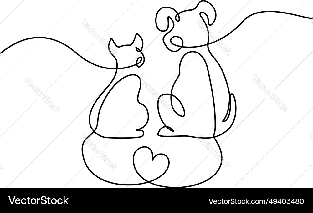 Cat and Dog Friends - Heart Connection Vector Image
