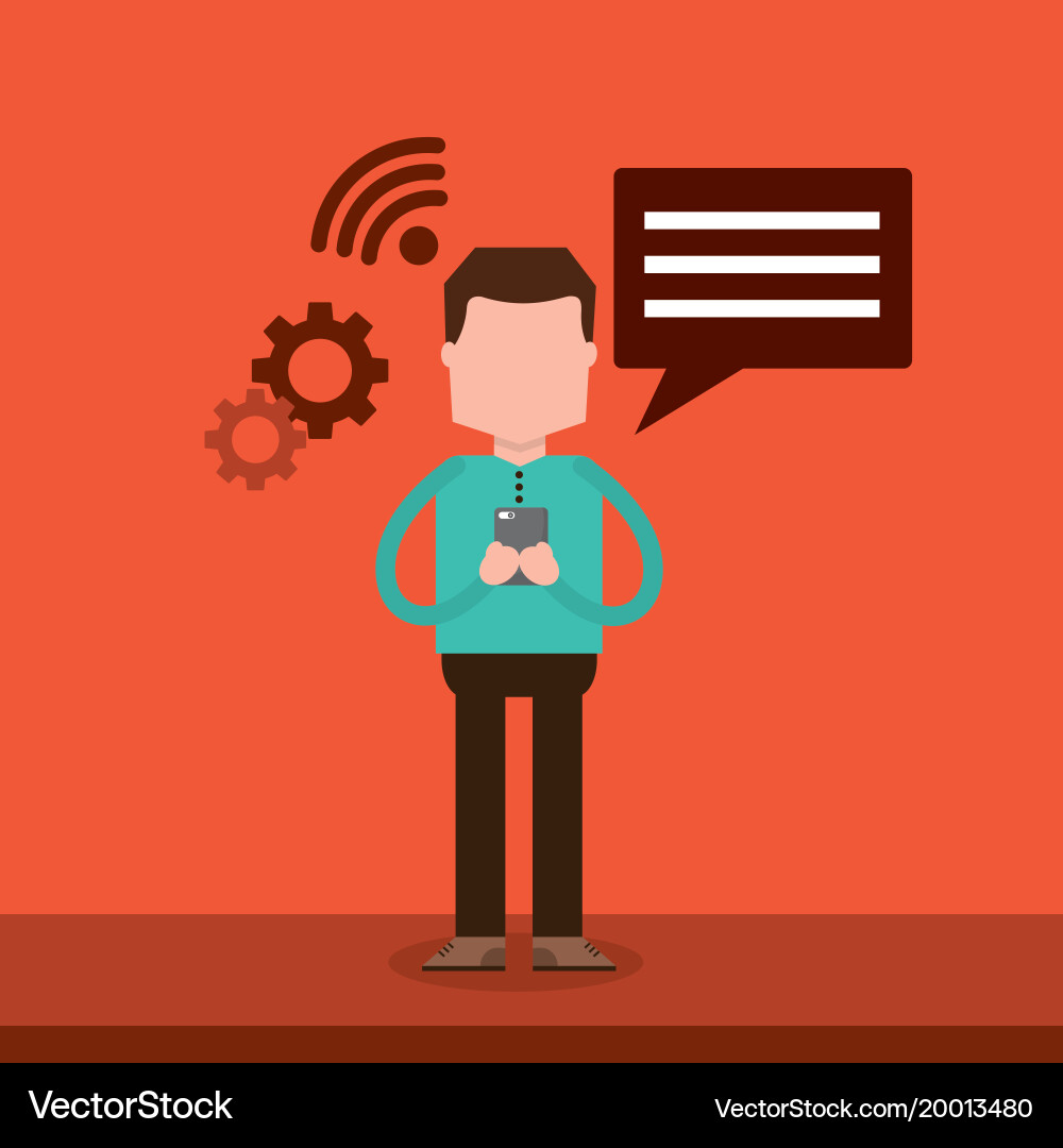 Character man chatting with smartphone device vector image