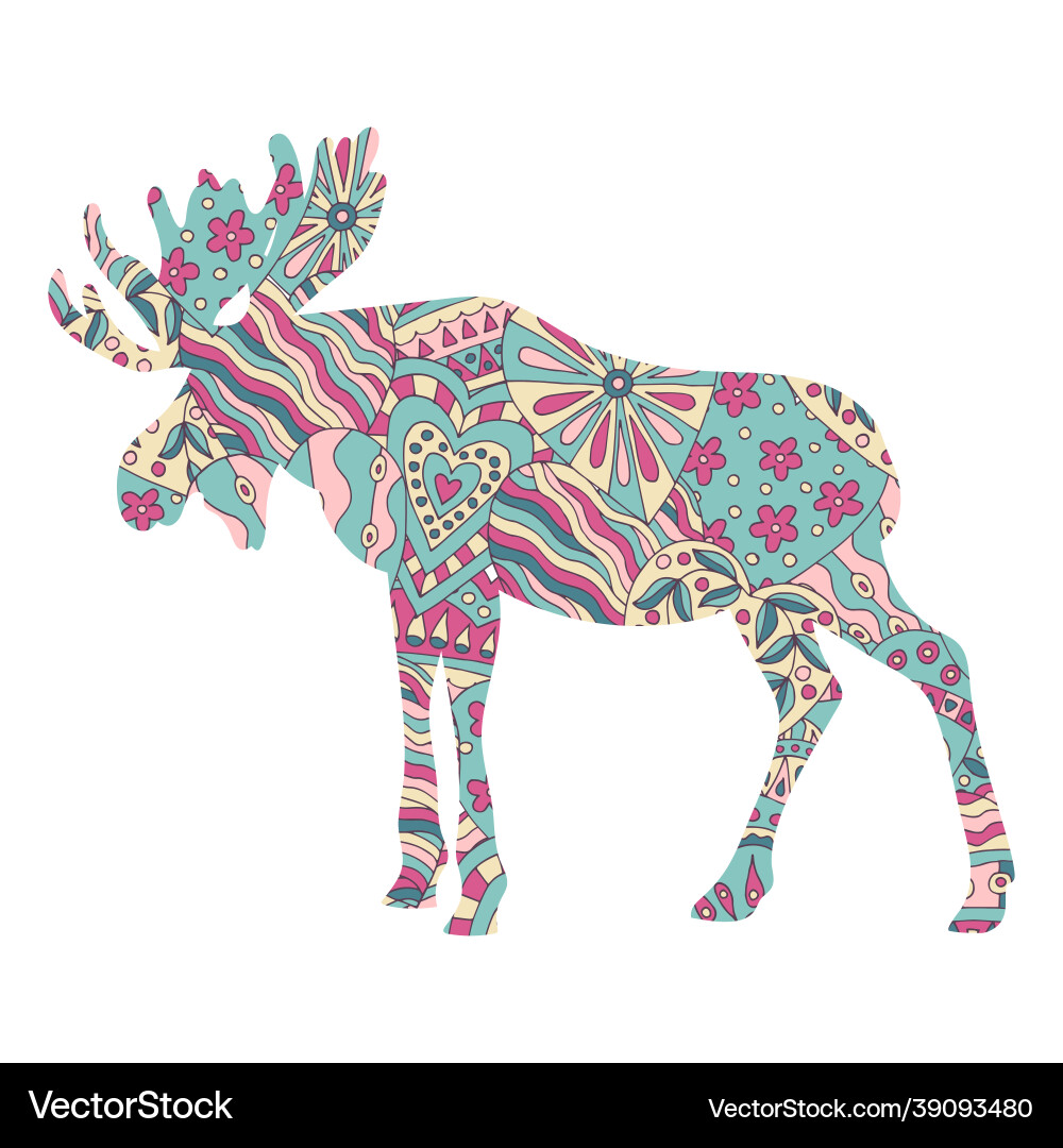 Colorful Moose with Abstract Pattern Vector Image