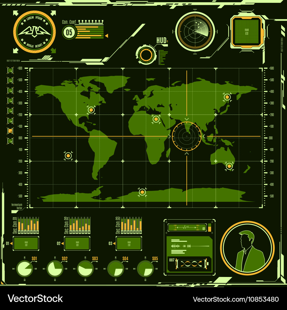 Hud Navigation Karte Bildschirmelemente Vektorbild