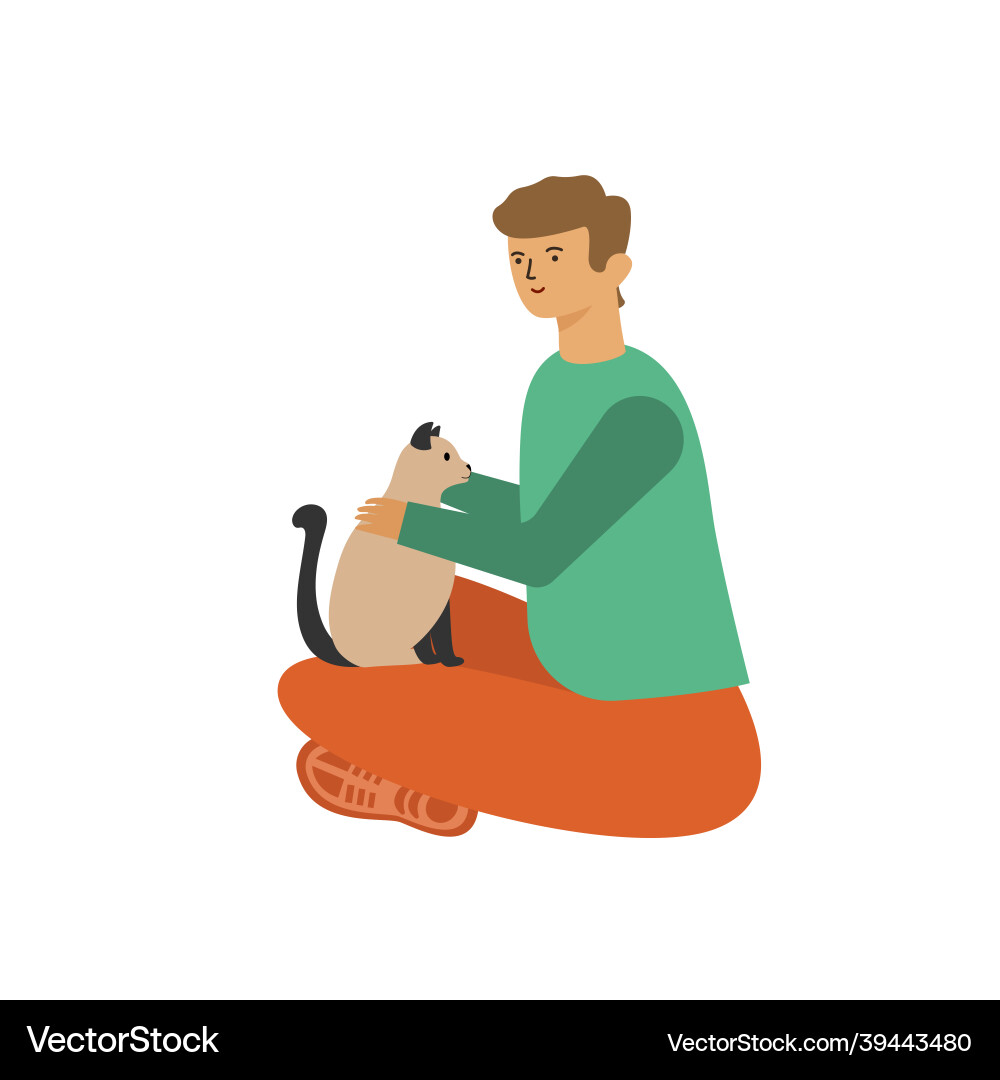 Man sitting hugging a cat Vector Image