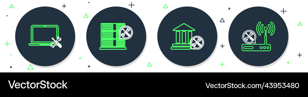 Set line database server service bank building vector image