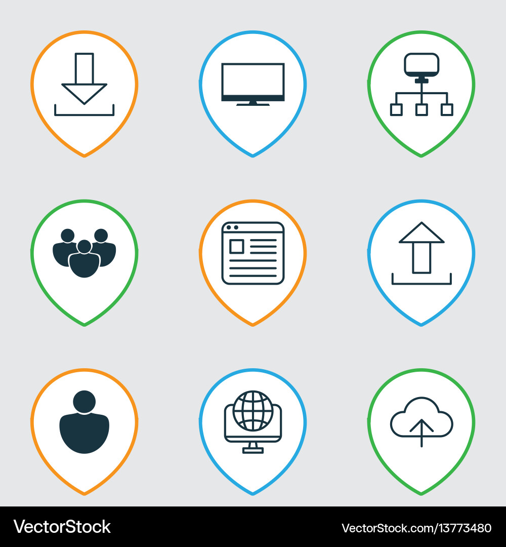 Set of 9 web icons includes display team Set of 9 web icons includes display team vector image