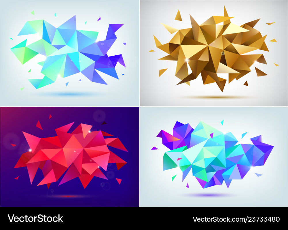 Set of abstract facet 3d shapes geometric Set of abstract facet 3d shapes geometric vector image