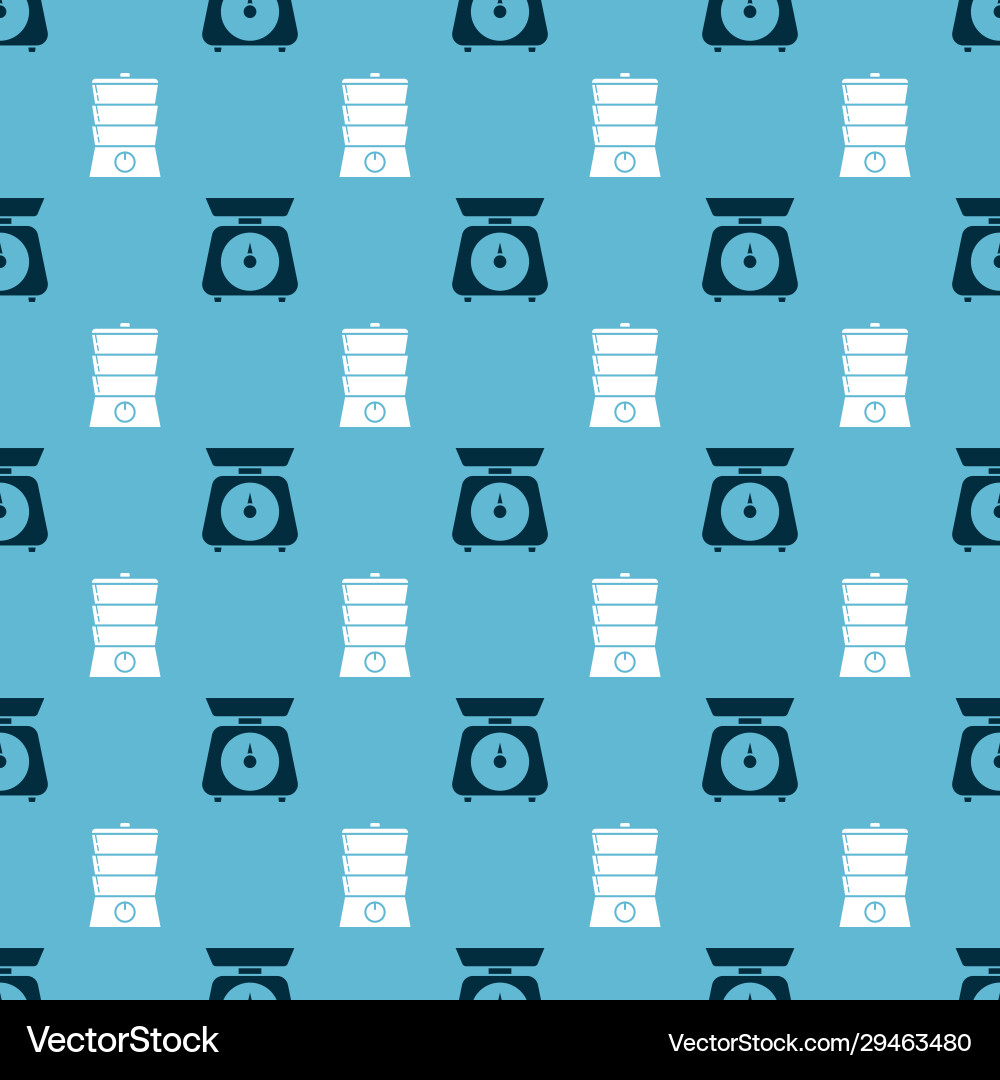Set scales and double boiler on seamless pattern Vector Image