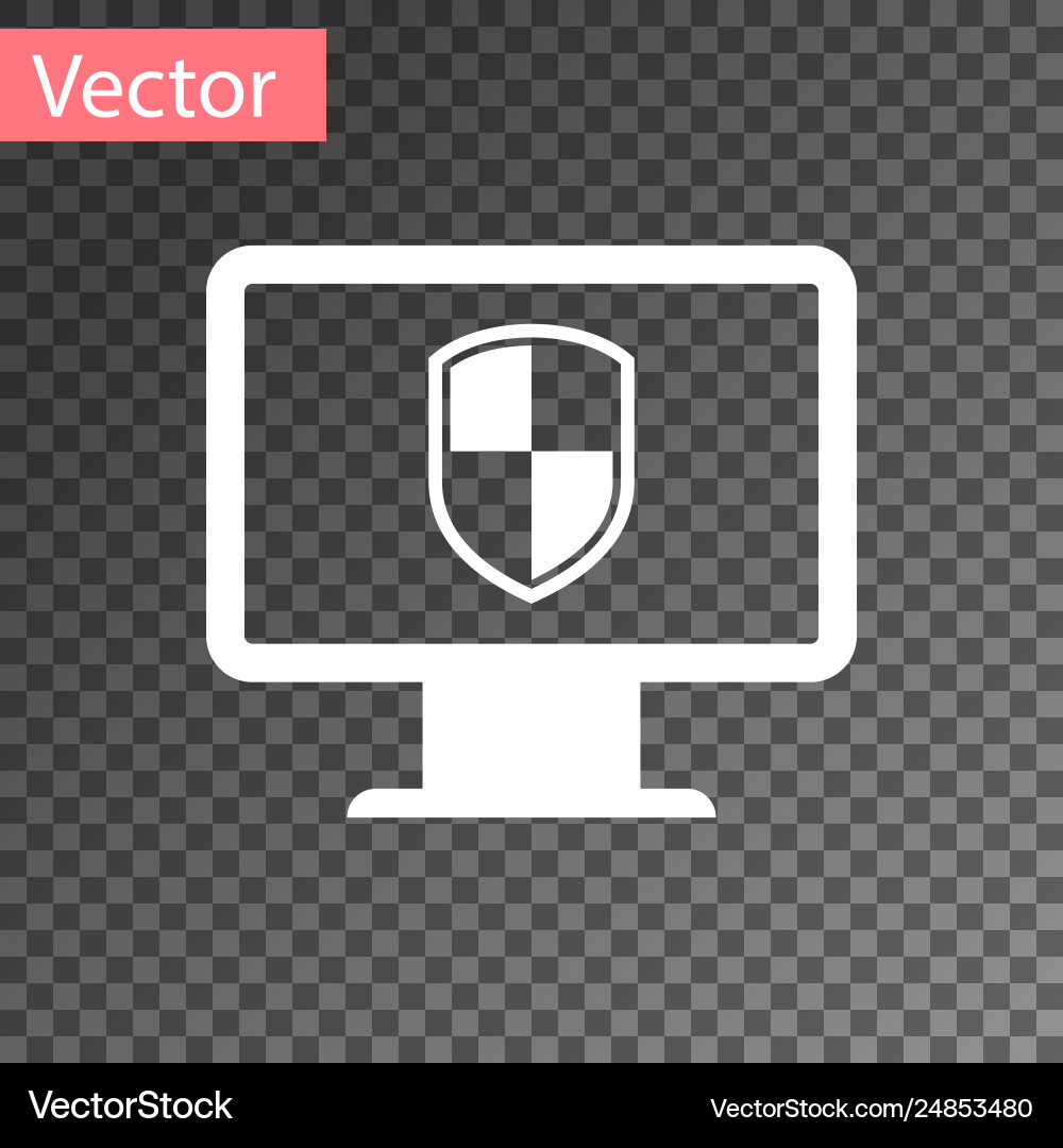 White computer monitor and shield icon isolated White computer monitor and shield icon isolated vector image