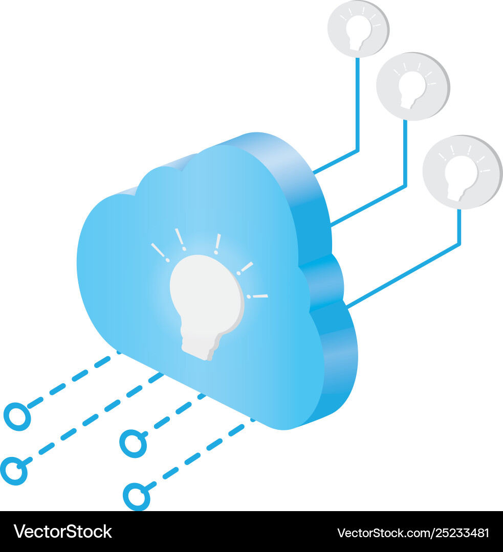 3d cloud computing icon with a lightbulb symbol 3d cloud computing icon with a lightbulb symbol vector image