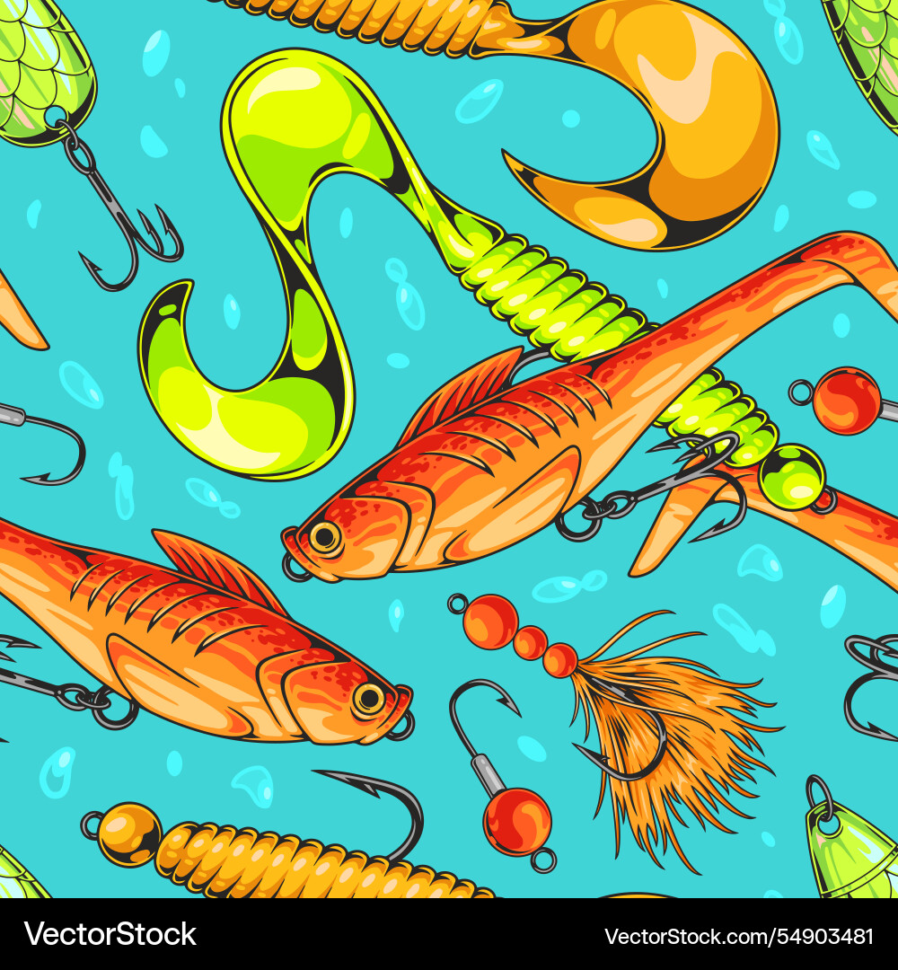 Colorful fishing lures on a blue background Colorful fishing lures on a blue background vector image