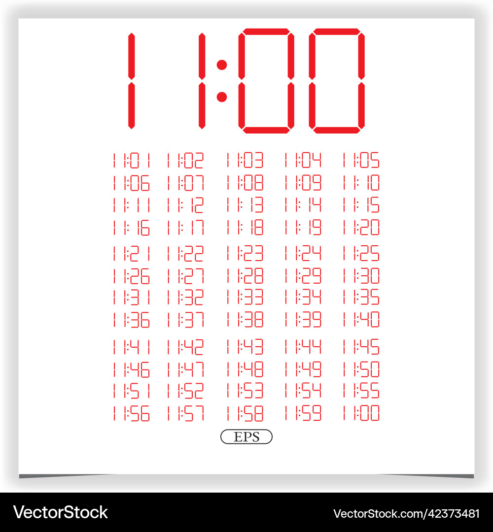 Digital clock closeup displaying 11 oclock red Digital clock closeup displaying 11 oclock red vector image