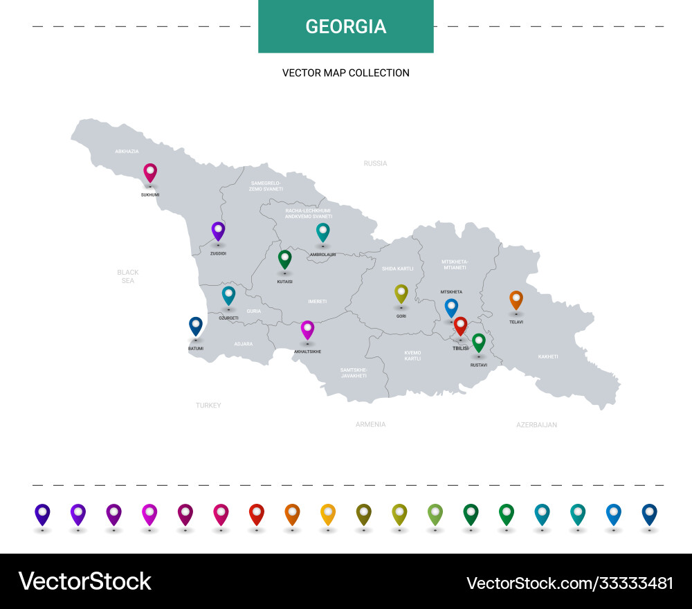 Georgia map with location pointer marks Georgia map with location pointer marks vector image