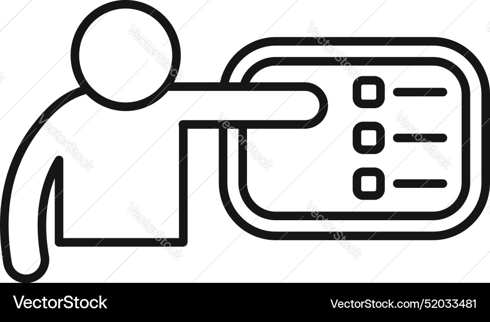 Manager pointing at checklist icon showing Manager pointing at checklist icon showing vector image