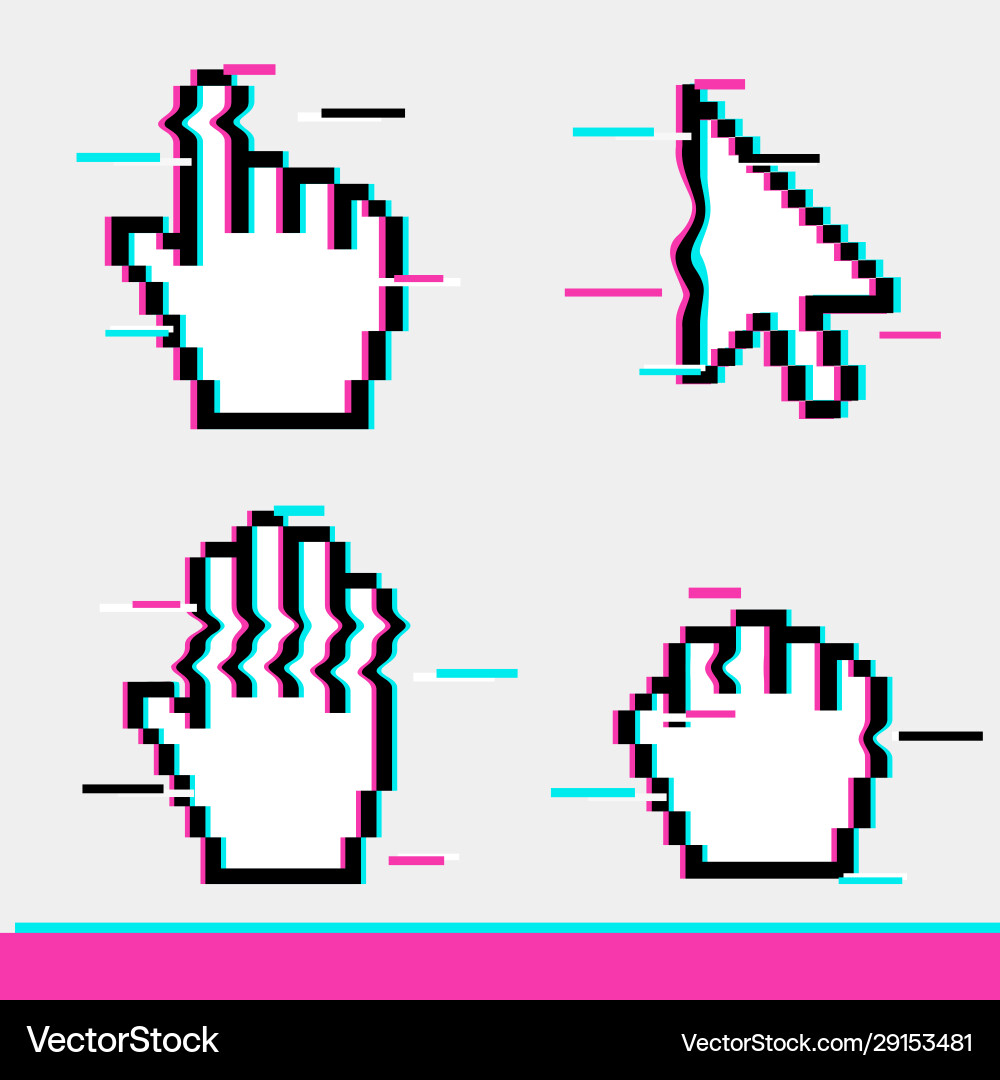 Pixel Glitch Mouse Cursor Icon Set Vector Image