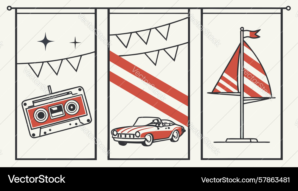 Retro summer scene design generative ai Vector Image