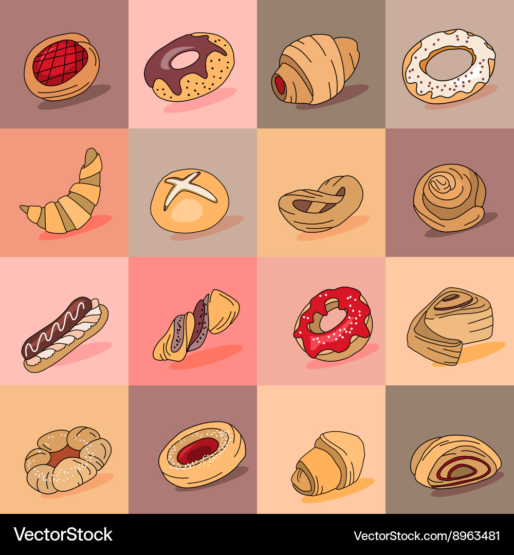 Seamless pattern with different kinds of pastry Vector Image