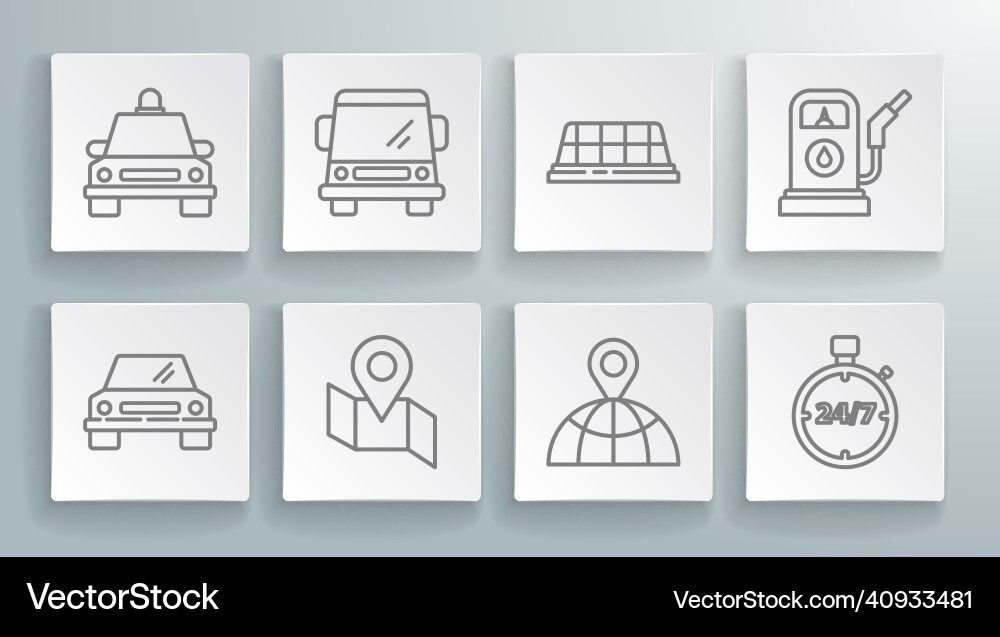 Set line car folded map with location marker Set line car folded map with location marker vector image