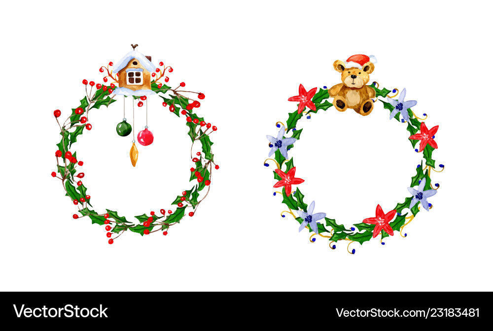 Wasserfarbener Weihnachtskranz Wasserfarbener Weihnachtskranz vektorbild