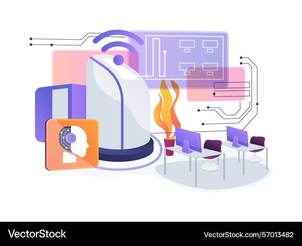 Ai-driven office cleaning robots abstract concept Ai-driven office cleaning robots abstract concept Vector Image