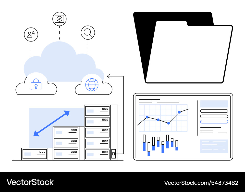 Cloud storage solutions and data analytics vector image