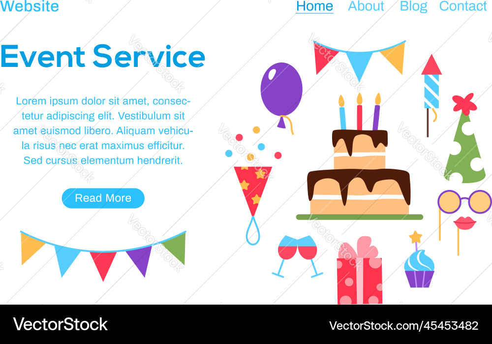 Event service web page template with button vector image