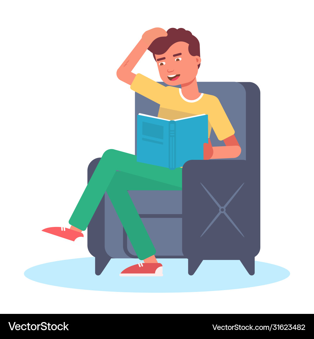 Mann sitzt in Sessel und Lesepapier Buch Mann sitzt in Sessel und Lesepapier Buch vektorbild