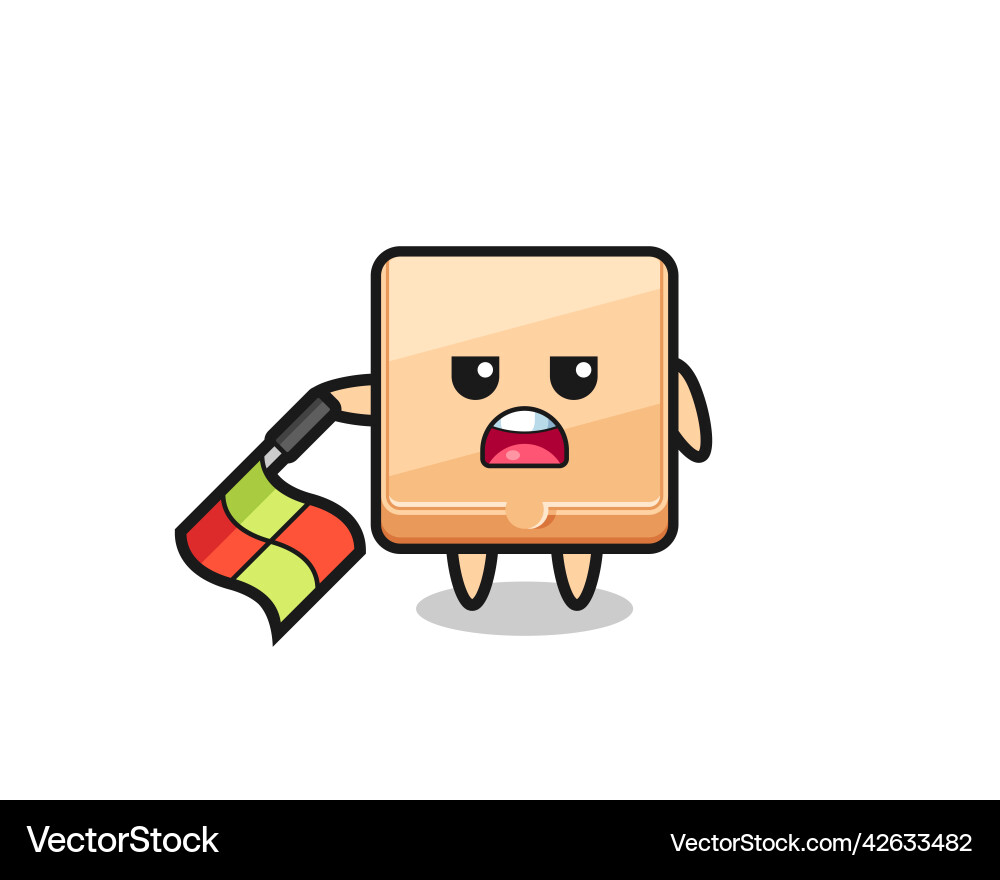 Pizza box character as line judge hold the flag Pizza box character as line judge hold the flag vector image