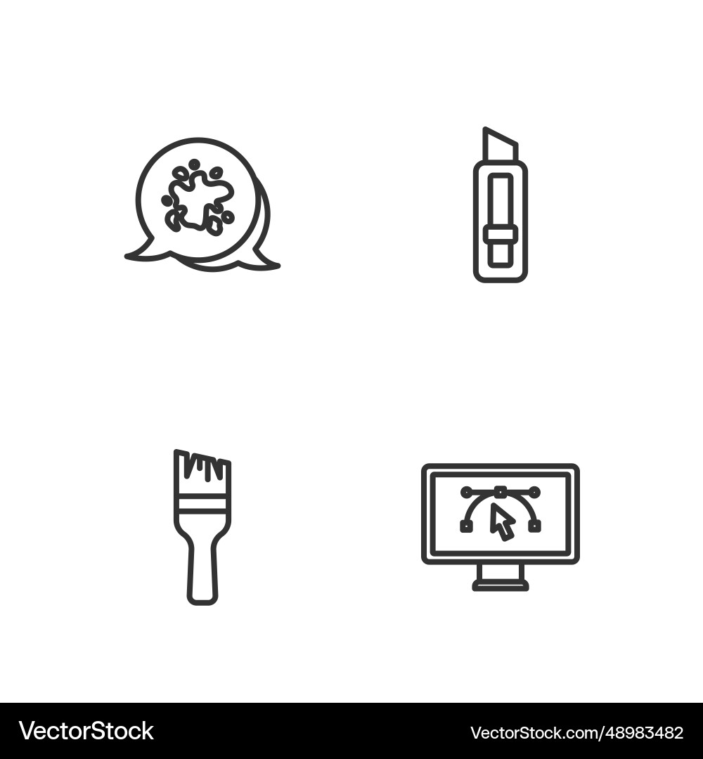 Set line computer with design program paint brush Vector Image