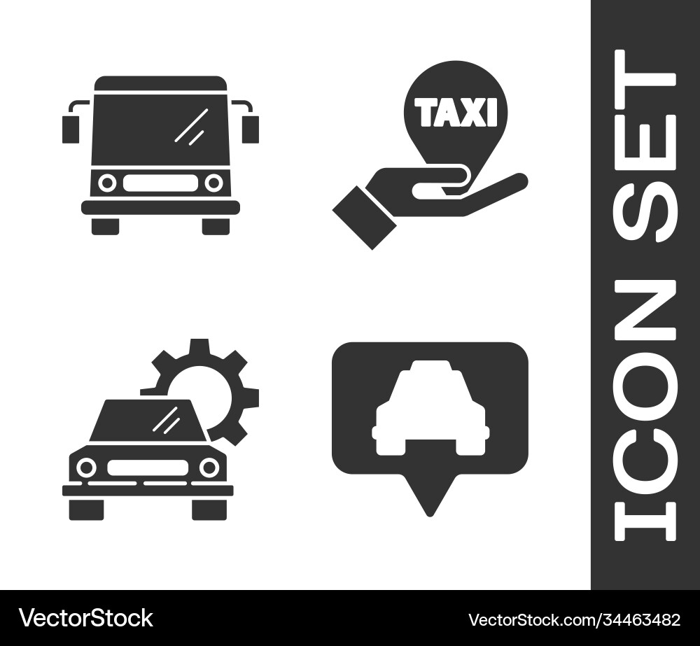 Set map pointer with taxi bus car service Set map pointer with taxi bus car service vector image