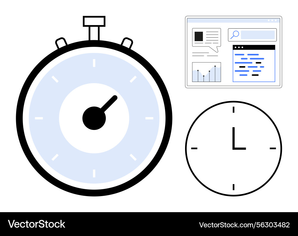 Stopwatch clock and analytics dashboard for time Stopwatch clock and analytics dashboard for time vector image