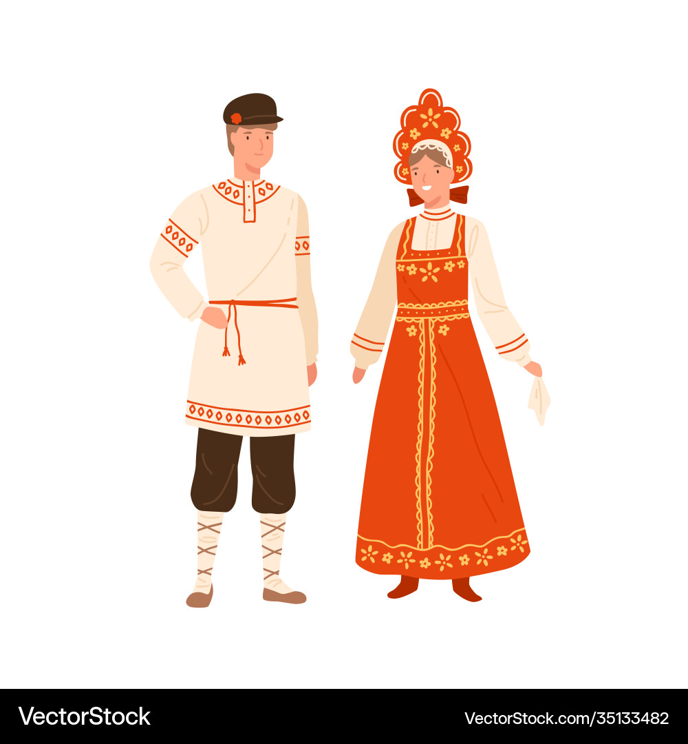 Woman and man wearing russian national costume vector image