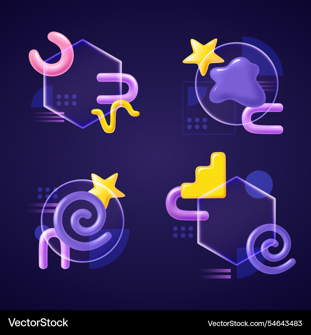 Abstract shapes realistic mini compositions set Vector Image