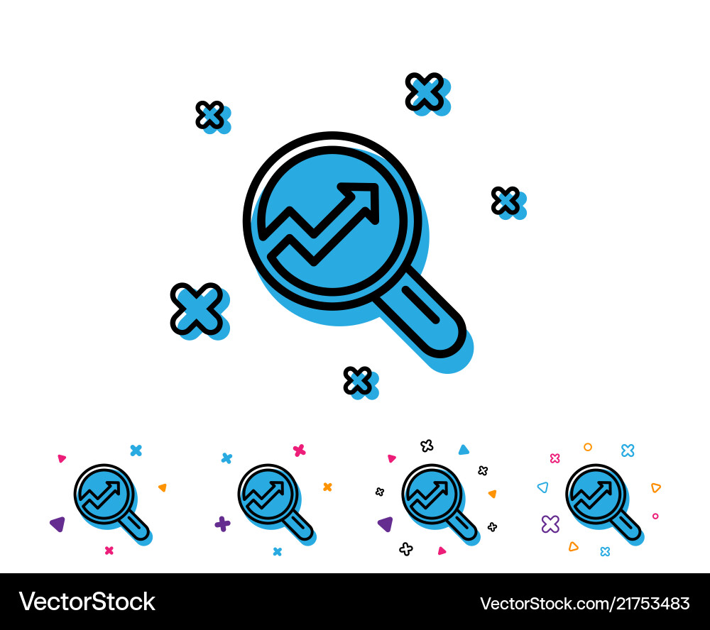 Chart line icon report graph sign in magnifier Chart line icon report graph sign in magnifier Vector Image