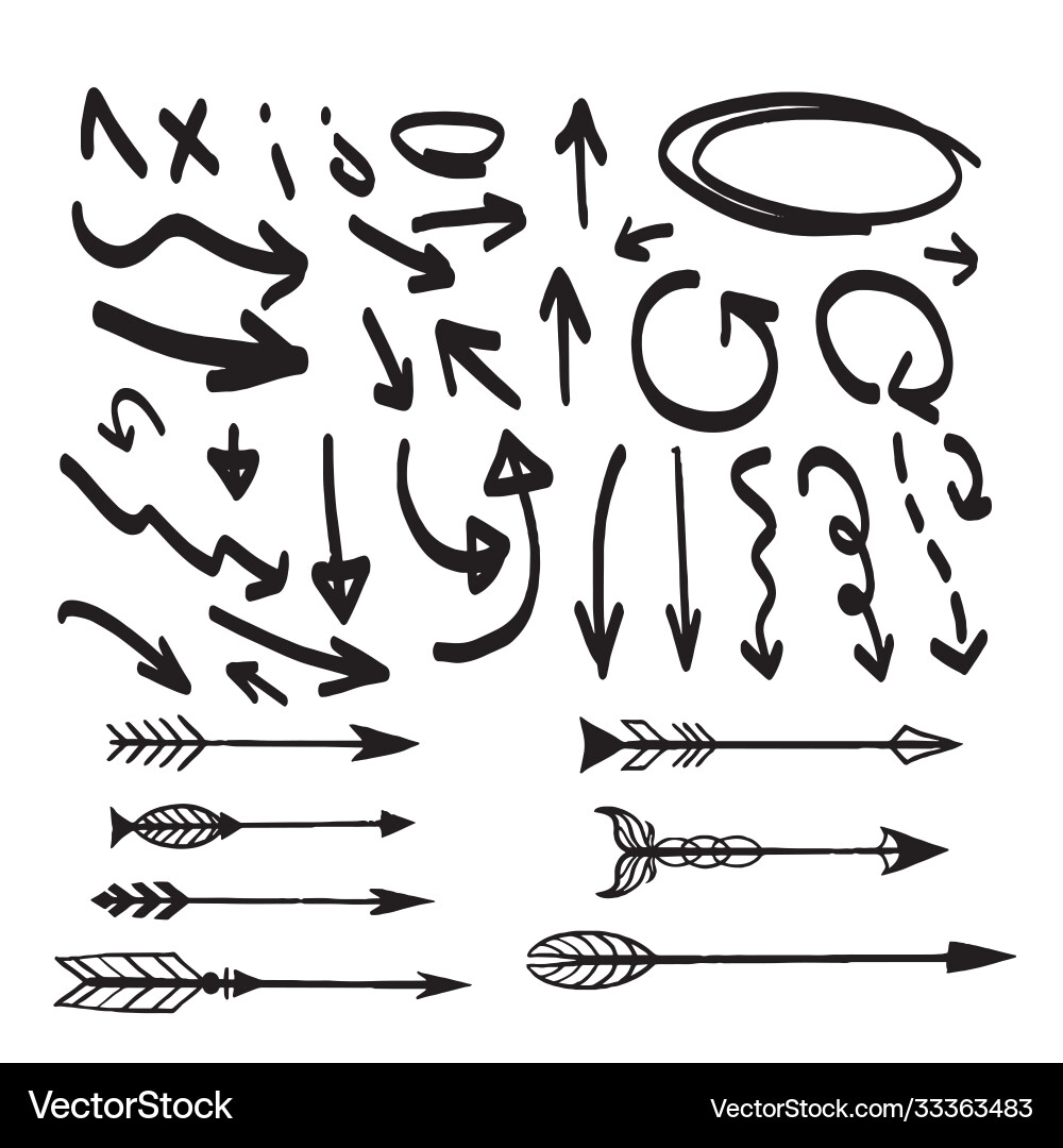 Hand drawn arrows set graphic elements in black Hand drawn arrows set graphic elements in black Vector Image