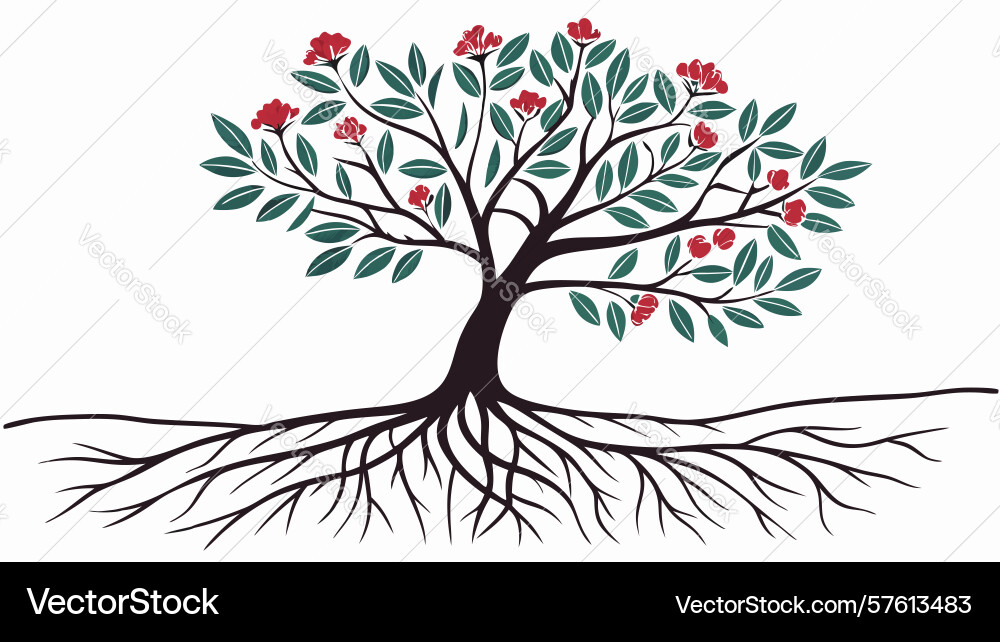 Interconnected tree roots for unity and natural vector image