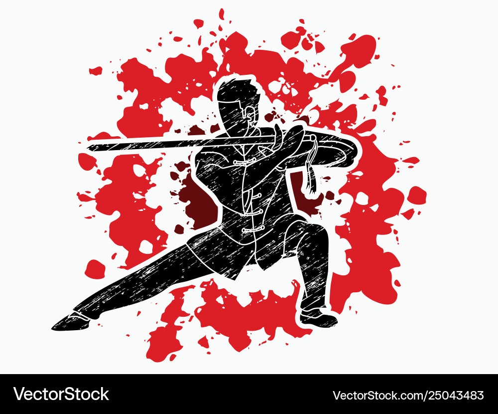 Man with sword action kung fu pose graphic Man with sword action kung fu pose graphic vector image