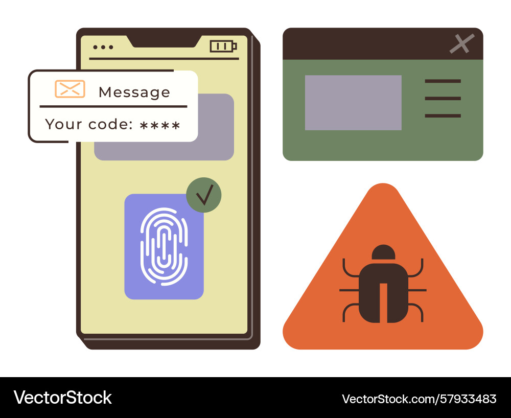 Multi-factor authentication security alert Multi-factor authentication security alert vector image