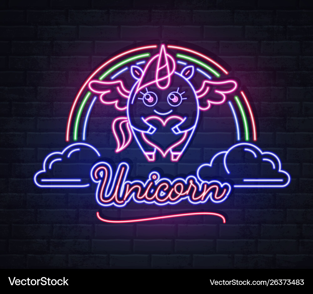 Neonzeichen Einhorn mit Regenbogen Neonzeichen Einhorn mit Regenbogen vektorbild