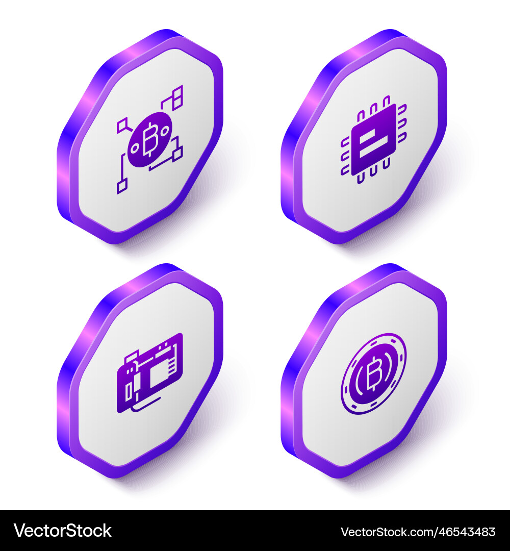 Set isometric blockchain technology bitcoin Set isometric blockchain technology bitcoin vector image