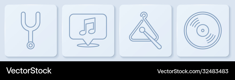 Set line musical tuning fork triangle Vector Image