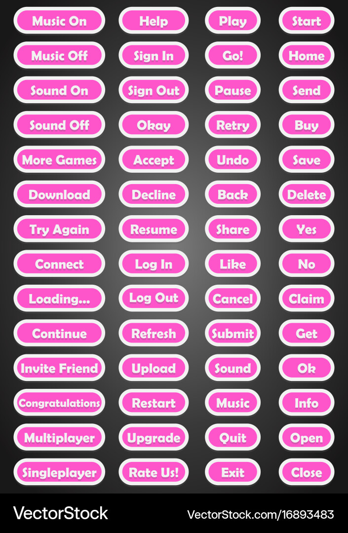 Set of text game buttons in flat style vector image