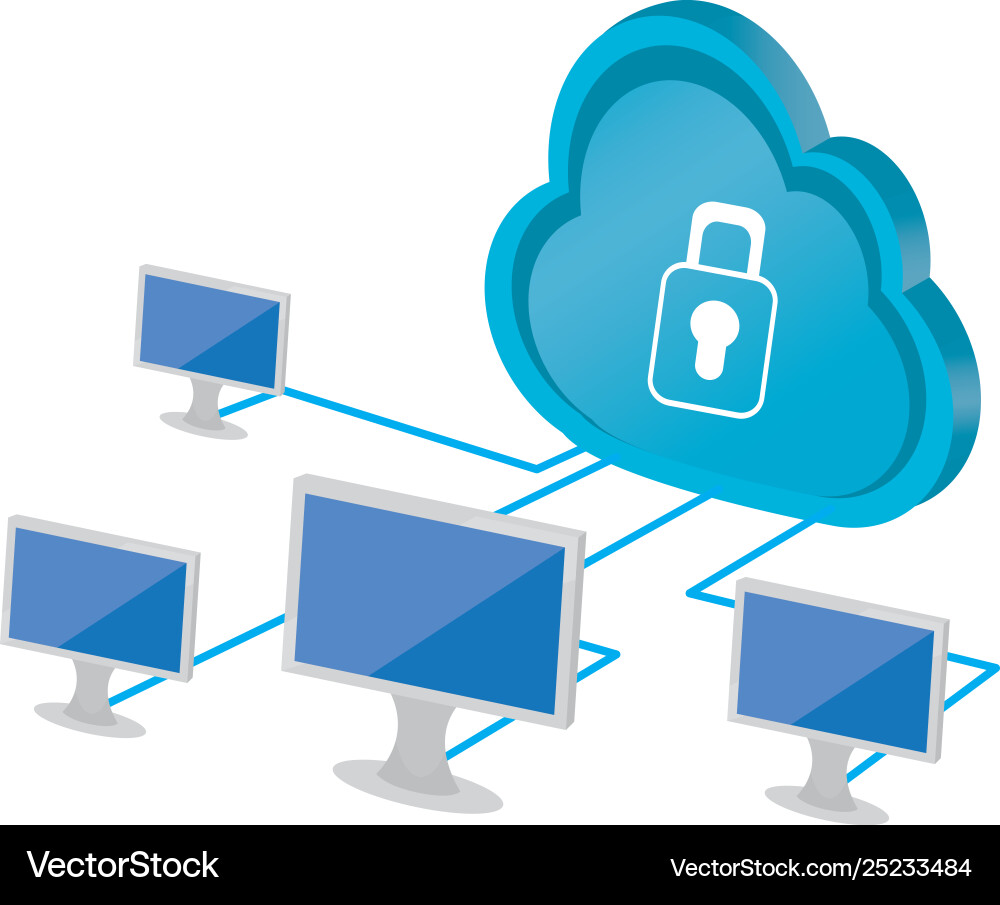 3d cloud computing icon with monitor screens 3d cloud computing icon with monitor screens vector image