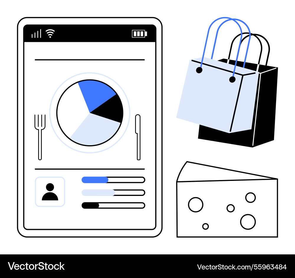 Digital food tracking app interface with shopping Digital food tracking app interface with shopping vector image