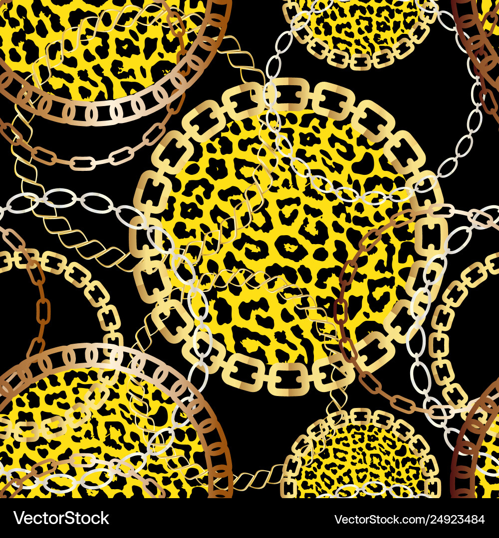 Golden Chain Pattern with Leopard Print vector image