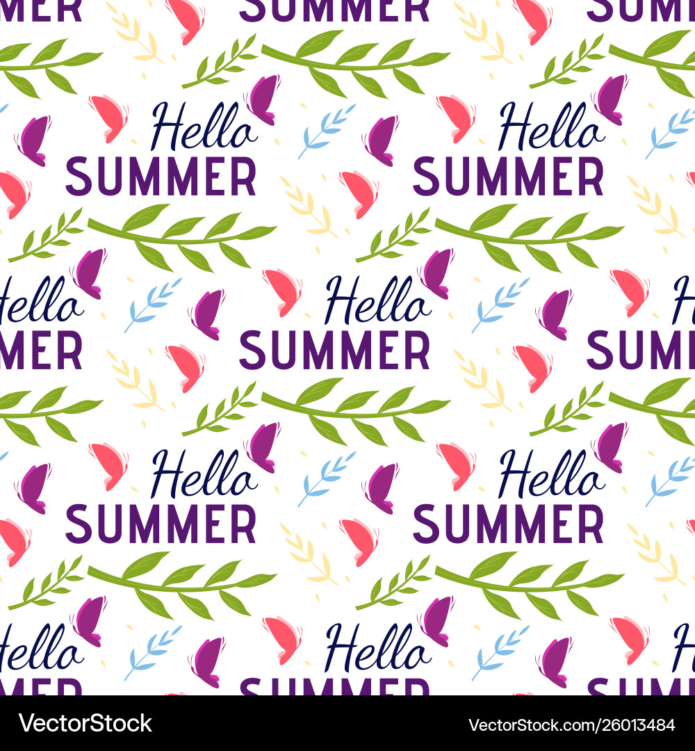 Hello summer greeting text flat seamless pattern Vector Image