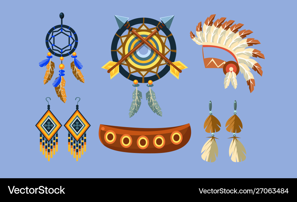 Native american indian symbols set ethnic design Native american indian symbols set ethnic design vector image