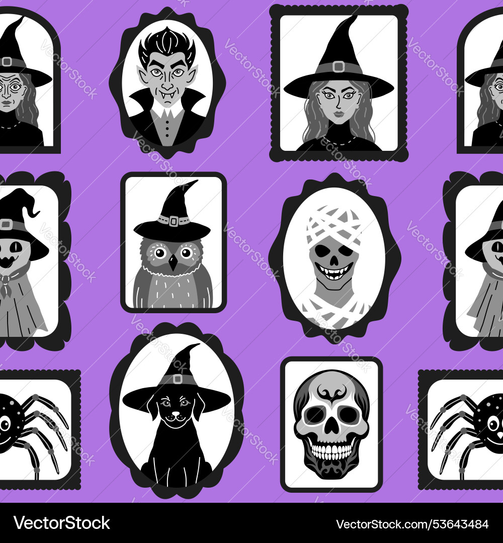 Seamless pattern with cute characters in simple vector image