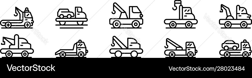 Tow truck icons set outline style Tow truck icons set outline style vector image