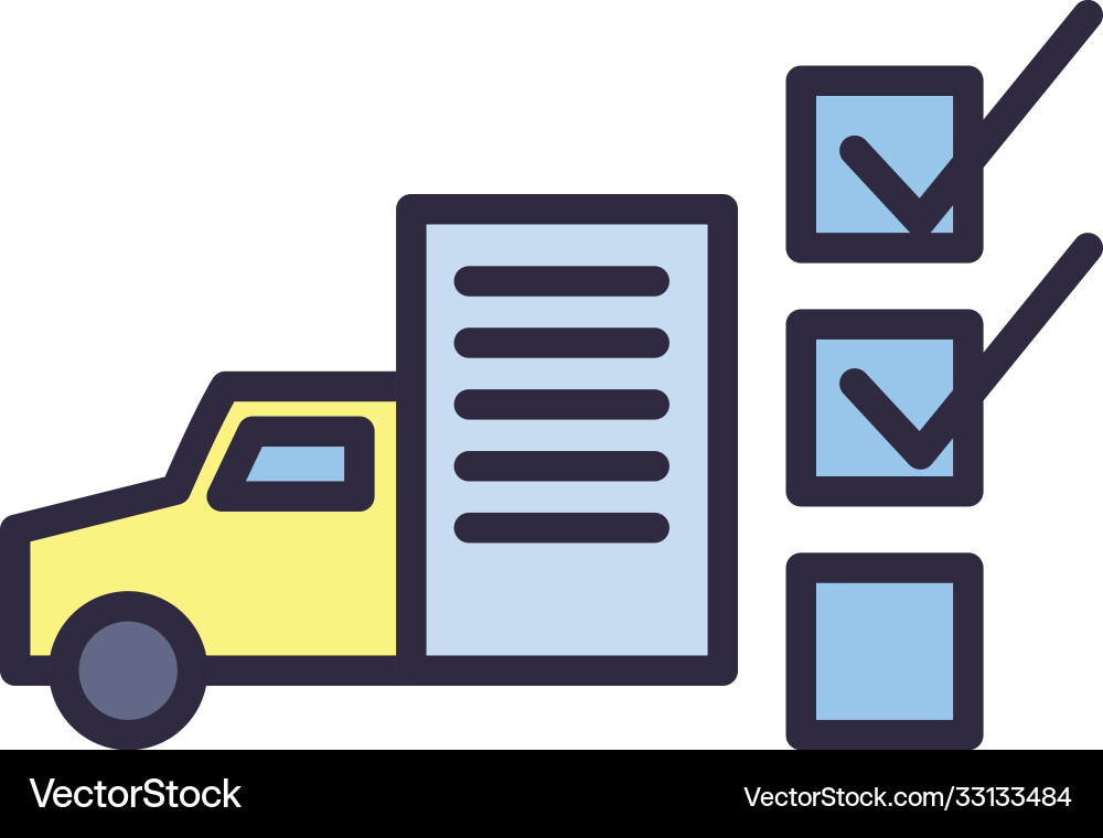 Truck with check marks line and fill style icon vector image