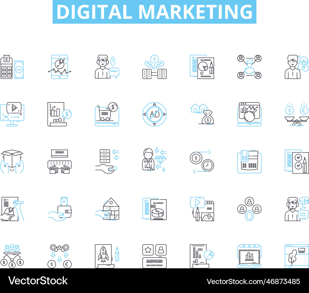 Digital marketing linear icons set analytics Digital marketing linear icons set analytics Vector Image