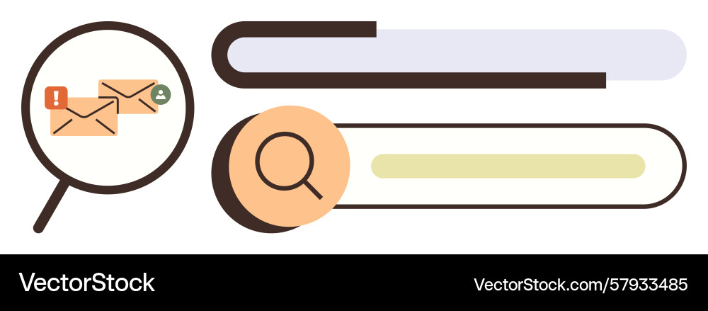 Email search and notification alert with magnifier Email search and notification alert with magnifier Vector Image